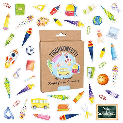 Papierdrachen 200 Bunt bedruckte Konfetti für die Einschulung - Hurra Schulkind! - einzigartige Tischdekoration für die Einschulungsparty - Aquarell - Set 1 von Papierdrachen