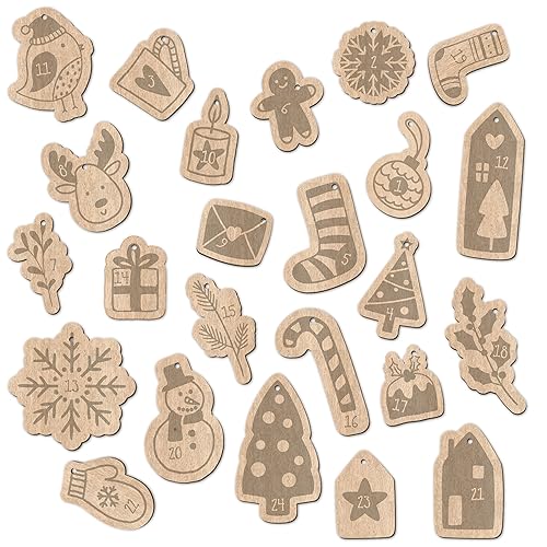 Papierdrachen 24 Adventskalender Zahlen aus Holz mit Baumwollschnur - weihnachtliche Motive - Elegante Deko für deinen Weihnachtskalender - für Kinder und Erwachsene - Set 8 Papierdrachen 24 Adventskalender Zahlen aus Holz mit Baumwollschnur - weihnachtliche Motive - Elegante Deko für deinen Weihnachtskalender - für Kinder und Erwachsene - Set 8 von Papierdrachen