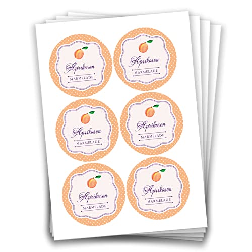 Papierdrachen 24 Marmeladen-Aufkleber | Selbstklebende Etiketten für selbst gemachte Aprikosen-Marmelade Design 2-4 cm große Sticker für Eingekochtes - Homemade zum Selbst beschriften - gut ablösbar von Papierdrachen