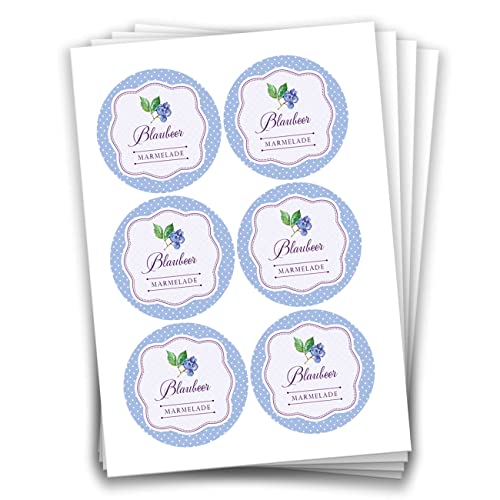 Papierdrachen 24 Marmeladen-Aufkleber | Selbstklebende Etiketten für selbst gemachte Blaubeer-Marmelade Design 2-4 cm große Sticker für Eingekochtes - Homemade zum Selbst beschriften - gut ablösbar von Papierdrachen