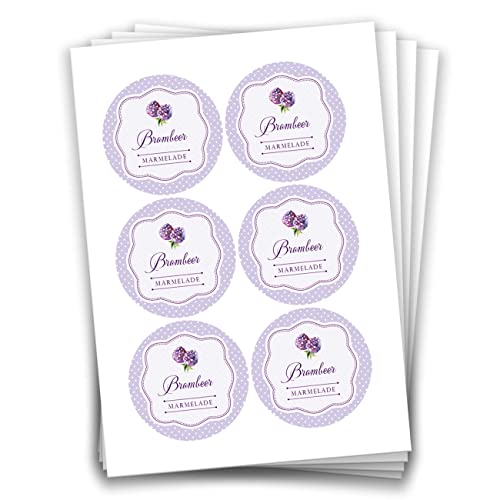 Papierdrachen 24 Marmeladen-Aufkleber | Selbstklebende Etiketten für selbst gemachte Brombeer-Marmelade Design 2-4 cm große Sticker für Eingekochtes - Homemade zum Selbst beschriften - gut ablösbar von Papierdrachen