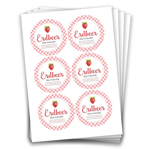 Papierdrachen 24 Marmeladen-Aufkleber | Selbstklebende Etiketten für selbst gemachte Erdbeer-Marmelade - 4 cm große Sticker für Eingekochtes - Homemade zum Selbst beschriften - gut ablösbar von Papierdrachen