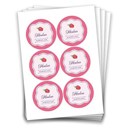 Papierdrachen 24 Marmeladen-Aufkleber | Selbstklebende Etiketten für selbst gemachte Himbeer-Marmelade Design 2-4 cm große Sticker für Eingekochtes - Homemade zum Selbst beschriften - gut ablösbar von Papierdrachen