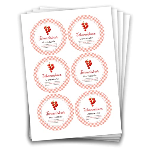 Papierdrachen 24 Marmeladen-Aufkleber | Selbstklebende Etiketten für selbst gemachte Johannisbeer-Marmelade - 4 cm große Sticker für Eingekochtes - Homemade zum Selbst beschriften - gut ablösbar von Papierdrachen