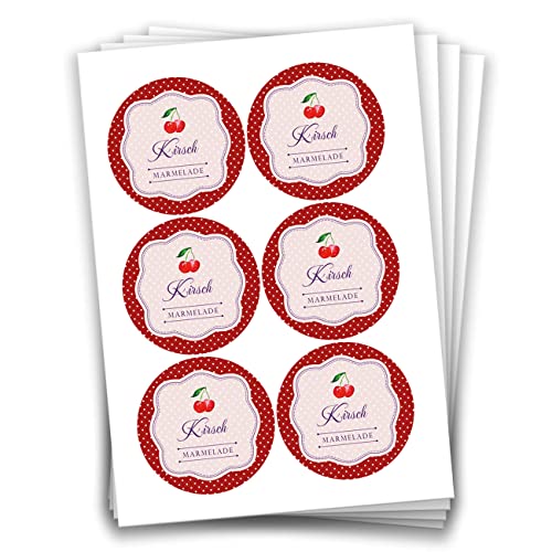 Papierdrachen 24 Marmeladen-Aufkleber | Selbstklebende Etiketten für selbst gemachte Kirsch-Marmelade Design 2-4 cm große Sticker für Eingekochtes - Homemade zum Selbst beschriften - gut ablösbar von Papierdrachen