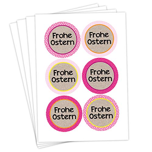 Papierdrachen 24 Oster Aufkleber zum Basteln und Dekorieren - Motiv Frohe Ostern rosa-pink - Sticker Nr 48 - Ostern 2021 von Papierdrachen