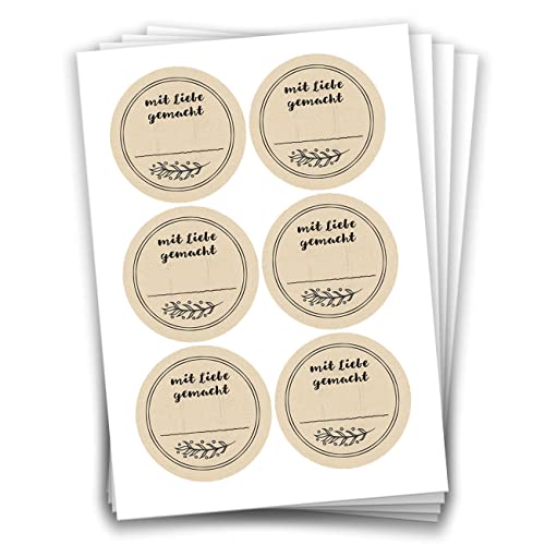Papierdrachen 24 Selbstklebende Etiketten zum Beschriften - z.B. für selbst gemachte Marmelade - Mit Liebe gemacht - Natur - 4 cm große Sticker für Eingekochtes - Homemade - Marmeladen-Aufkleber von Papierdrachen