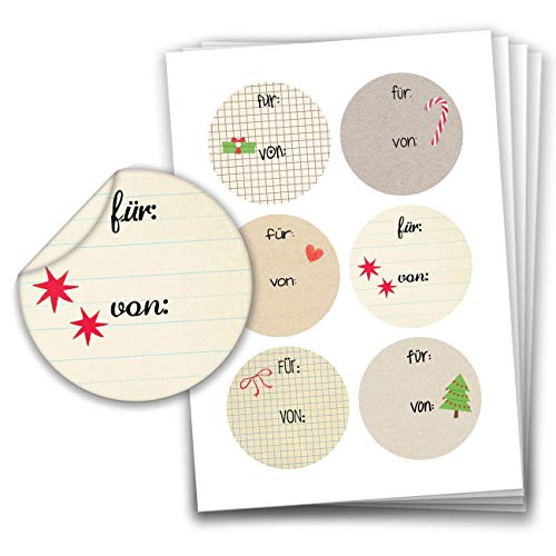 Papierdrachen 24 Weihnachtssticker - Aufkleber Motiv Für von auf Papierbasis - 40 mm - ideale Deko für Geschenke zu Weihnachten - Weihnachtsdeko und Weihnachtspost von Papierdrachen