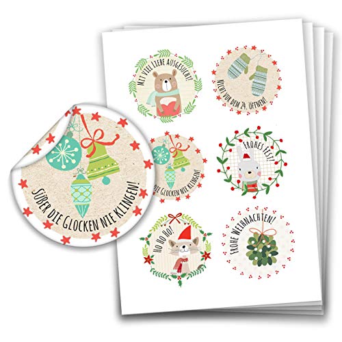 Papierdrachen 24 Weihnachtssticker - Aufkleber Motiv Mit viel Liebe ausgesucht auf Papierbasis - 40 mm - ideale Deko für Geschenke zu Weihnachten - Weihnachtsdeko und Weihnachtspost von Papierdrachen