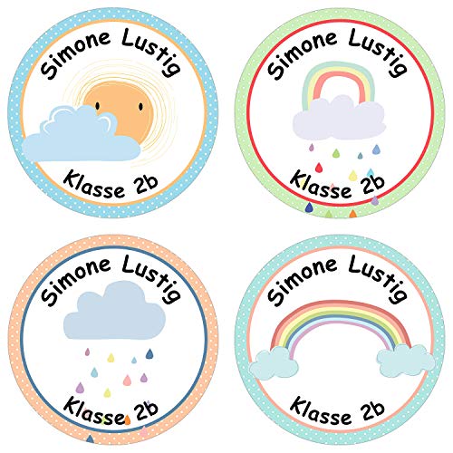 24 individuelle Aufkleber für Kinder - Motiv Regenbogen - personalisierte Sticker - Perfekt zur Einschulung - Geschenk für die Schule - Namensaufkleber und Schulbuchetiketten von Papierdrachen