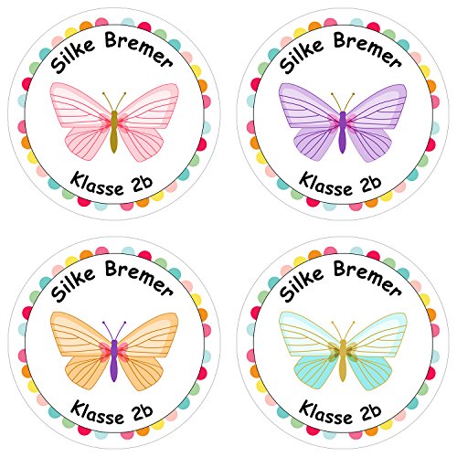 24 individuelle Aufkleber für Kinder - Motiv Schmetterling - personalisierte Sticker - ideal zur Einschulung und zum Beschriften von Büchern und Heften von Papierdrachen