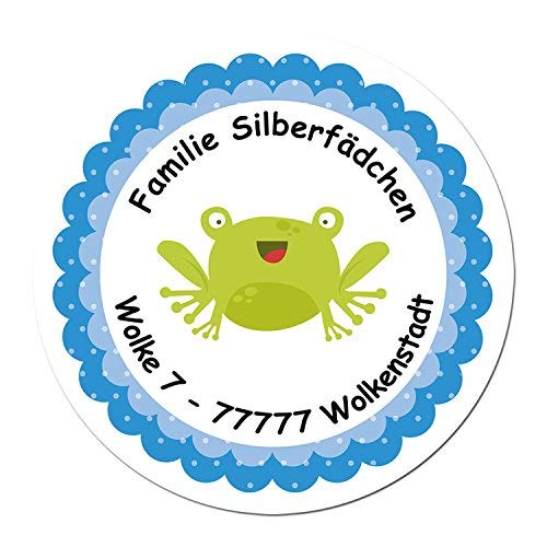Papierdrachen 24 individuelle Aufkleber für Kinder - Motiv blauer Frosch - personalisierte Sticker - Adresse Schule Einschulung von Papierdrachen