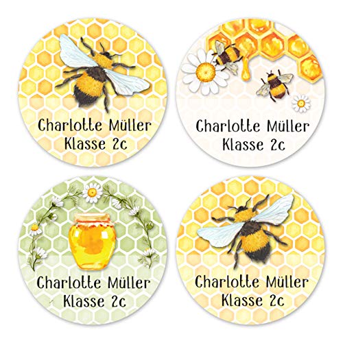 Papierdrachen 24 individuelle Namensaufkleber zum Markieren von Heften und Schul-Büchern - Bienen - personalisierte Sticker für Kinder - Geschenk zur Einschulung - Schulbuchetiketten von Papierdrachen