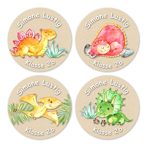 Papierdrachen 24 individuelle Namensaufkleber für Hefte & Schulbücher - Dinosaurier - personalisierte Sticker für Kinder - Geschenk zur Einschulung - für die Schule - Schulbuchetiketten von Papierdrachen