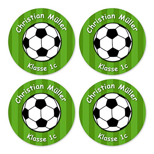 Papierdrachen 24 individuelle Namensaufkleber zum Markieren von Heften und Schul-Büchern - Fußball grün - personalisierte Sticker für Kinder - Geschenk zur Einschulung - Schulbuchetiketten von Papierdrachen