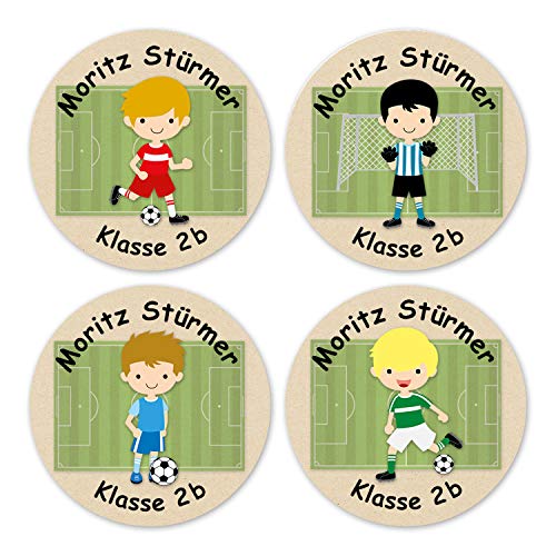 Papierdrachen 24 individuelle Namensaufkleber zum Markieren von Heften und Schul-Büchern - Fußballspieler - personalisierte Sticker für Kinder - Geschenk zur Einschulung - Schulbuchetiketten von Papierdrachen