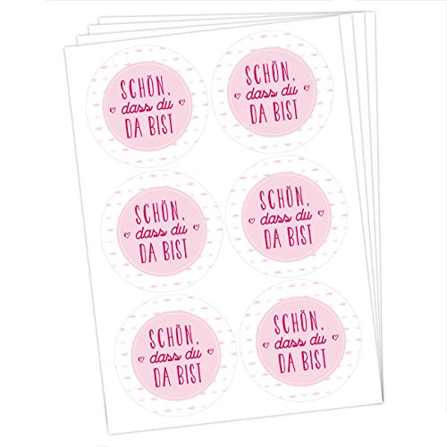 Papierdrachen 24 runde Sticker zu Taufe und Kommunion - Aufkleber zur Dekoration von Gastgeschenken - Schön dass du da bist (rosa) Set 18 von Papierdrachen