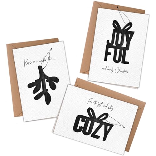 Papierdrachen 3 Klappkarten mit Holzanhängern zu Weihnachten - zum Beschriften und Verschenken - Weihnachtsgrüße - Joyful&Cozy Set 02 von Papierdrachen