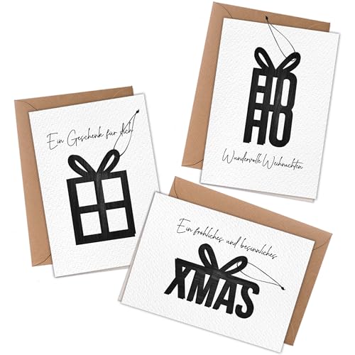 Papierdrachen 3 Klappkarten mit Holzanhängern zu Weihnachten - zum Beschriften und Verschenken - Weihnachtsgrüße - XMAS Set 01 von Papierdrachen