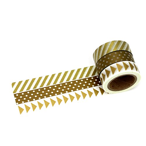 Papierdrachen 3 Rollen Washi Tape - Gold 1 - Klebeband zum Dekorieren von Bullet Journals und Geschenken - Masking Tape Set für Scrapbooking und DIY-Projekte von Papierdrachen