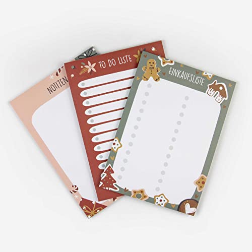 Papierdrachen 3 weihnachtliche Notizblöcke für Notizen, Shopping Liste, to do Liste - Tagesplaner und Wochenplaner für Weihnachten - Notizblock Set 1 - DIN A5 von Papierdrachen