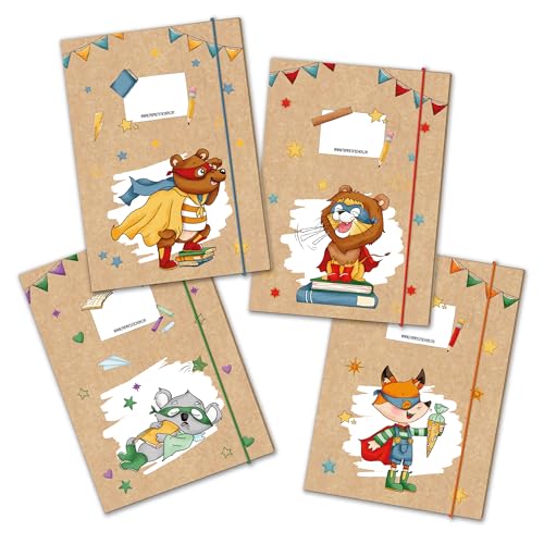 Papierdrachen 4 hochwertige Schulmappen für Kinder DIN A4 | Motiv Superhelden Tiere - Postmappe für Grundschüler - Heftsammler - Sammelhefter - Set Nummer 14 Papierdrachen 4 hochwertige Schulmappen für Kinder DIN A4 | Motiv Superhelden Tiere - Postmappe für Grundschüler - Heftsammler - Sammelhefter - Set Nummer 14 von Papierdrachen