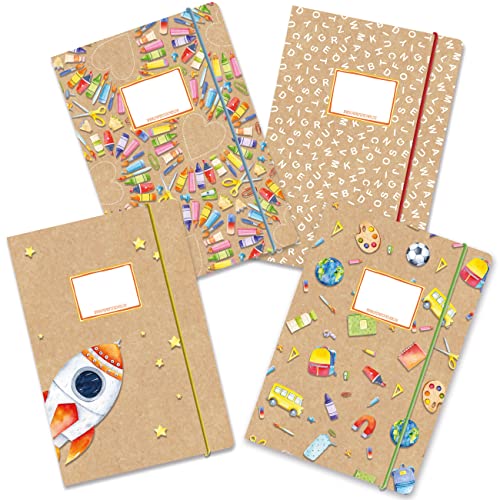Papierdrachen 4 hochwertige plastikfreie Schulmappen mit Gummiband in DIN A4 | Motiv Aquarell - Postmappe für Schüler - Heftsammler - Sammelhefter - Set Nummer 12 von Papierdrachen