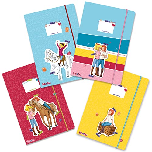 Papierdrachen 4 hochwertige plastikfreie Schulmappen mit Gummiband in DIN A4 | Motiv Bibi und Tina - Postmappe für Schüler - Heftsammler - Sammelhefter - Set Nummer 10 von Papierdrachen