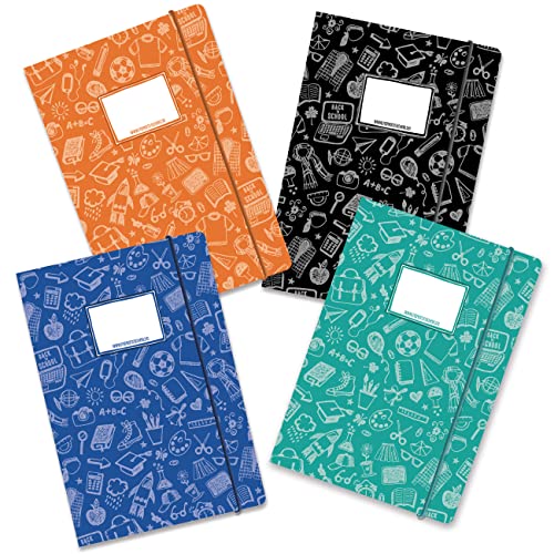 Papierdrachen 4 hochwertige plastikfreie Schulmappen mit Gummiband in DIN A4 | Motiv Scribble - Postmappe für Schüler - Heftsammler - Sammelhefter - Set Nummer 11 von Papierdrachen