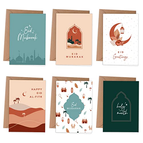 Papierdrachen 6 Klappkarten zu Ramadan | 6 Grußkarten als Klappkarte inklusive Umschlag zum Zuckerfest - Grüße an die Familie - Stilvolles Design zu Ramadan - Motiv Boho - Set 3 von Papierdrachen