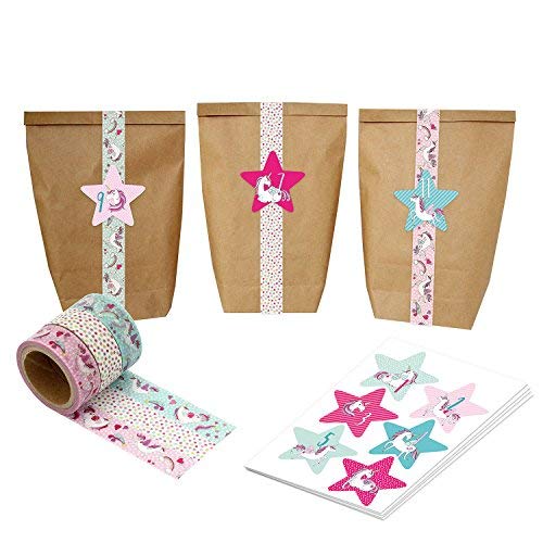 Papierdrachen Adventskalender mit Washi Tape - zum selber Basteln und Befüllen - Einhorn Tape - mit 24 Zahlenaufklebern und Papiertüten - Set 38 von Papierdrachen