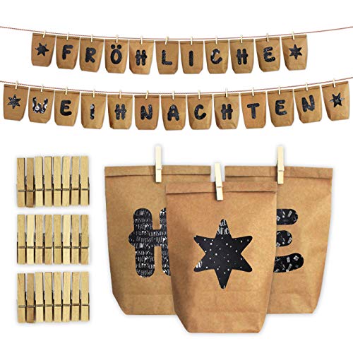 Papierdrachen Adventskalender zum Befüllen - Fröhliche Weihnachten schwarz zum Aufkleben - mit 24 braunen Papiertüten und tollen Stickern für Kinder - Weihnachten Papierdrachen Adventskalender zum Befüllen - Fröhliche Weihnachten schwarz zum Aufkleben - mit 24 braunen Papiertüten und tollen Stickern für Kinder - Weihnachten von Papierdrachen