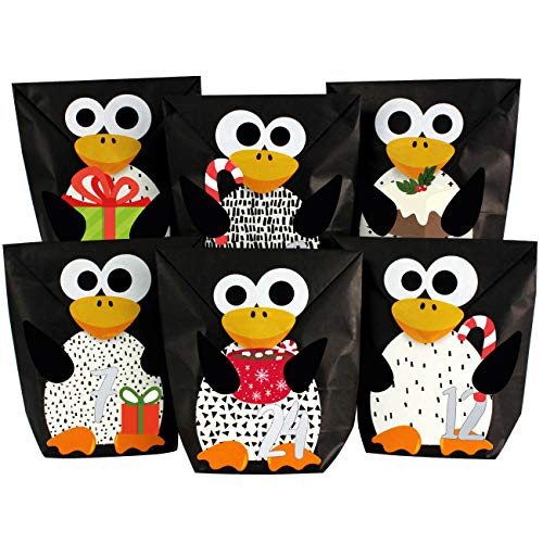 Papierdrachen DIY Adventskalender zum Befüllen - ausgestanzte Pinguine - mit 24 schwarzen Papiertüten zum selbst Befüllen und zum Selberbasteln - Weihnachten für Kinder von Papierdrachen
