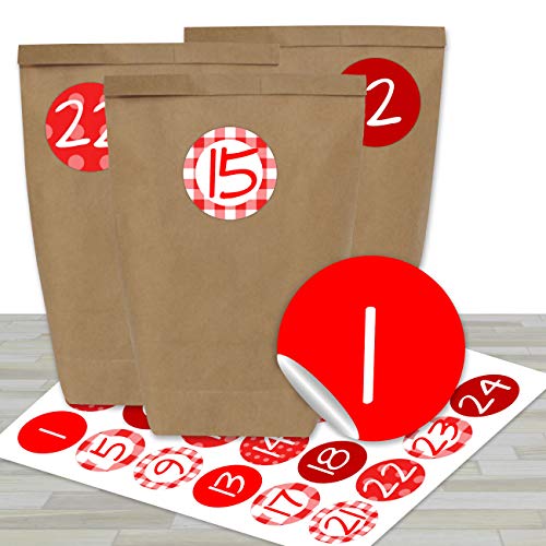 Papierdrachen Adventskalender zum Befüllen - mit 24 braunen Papiertüten und 24 weihnachtlich roten Aufklebern - zum Selbermachen und Basteln - Mini Set Nr 20 - Weihnachtskalender für Kinder Papierdrachen Adventskalender zum Befüllen - mit 24 braunen Papiertüten und 24 weihnachtlich roten Aufklebern - zum Selbermachen und Basteln - Mini Set Nr 20 - Weihnachtskalender für Kinder von Papierdrachen