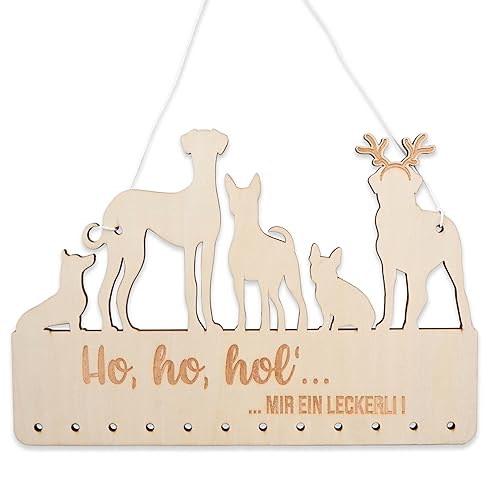 Papierdrachen Aufhängung für Adventskalender Geschenke - aus Holz - in naturfarben und schwarz - Kalender zum Selbstbasteln - kombinierbar mit Stoffsäckchen und Geschenkpapier - Hund - Set 4 von Papierdrachen