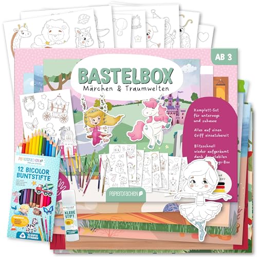 Papierdrachen Bastelbox Märchen & Traumwelten – Komplett-Set -inkl. Stanzbögen u. Hintergründen – 12 Bicolor-Farbstifte - Klebestift - Aufbewahrungsbox - kreatives Lernen Papierdrachen Bastelbox Märchen & Traumwelten – Komplett-Set -inkl. Stanzbögen u. Hintergründen – 12 Bicolor-Farbstifte - Klebestift - Aufbewahrungsbox - kreatives Lernen von Papierdrachen