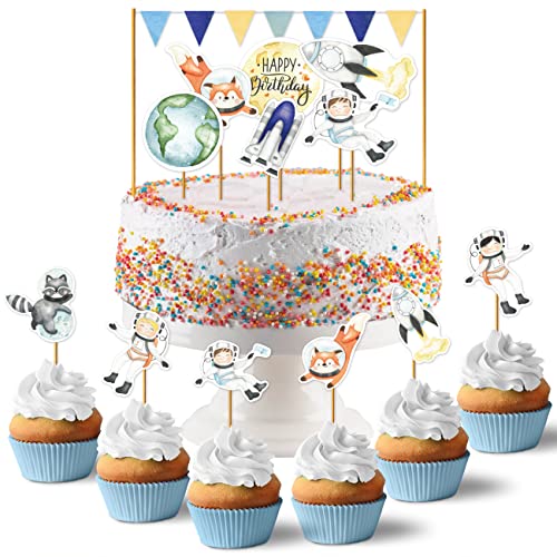 Papierdrachen Cake Topper Astronaut - Kuchendekoration Kuchen Topper 19-teilig - Decor Pics für Geburtstagskuchen - Kindergeburtstag Tortendeko - Set 5 von Papierdrachen