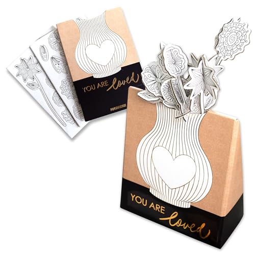 Papierdrachen Charmante Papier-Vase mit Liebes-Botschaft & 6 schwarz-weiße Steckblumen - Das ideale nachhaltige Geschenk Mama | Muttertagsgeschenk von Papierdrachen