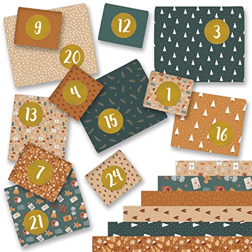 Papierdrachen DIY Adventskalender Geschenkpapier - Wrapping Paper mit Zahlen von 1-24 - Motiv Packpapier Set 7 - Geschenkverpackung Advent für größere Geschenke - 24 Bögen 29,7 x 42 cm - Set 7 von Papierdrachen