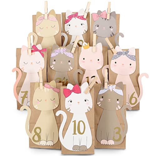Papierdrachen Katzen Adventskalender zum Befüllen - mit 24 braunen Papiertüten und zum Selbermachen - Weihnachten für Kinder von Papierdrachen