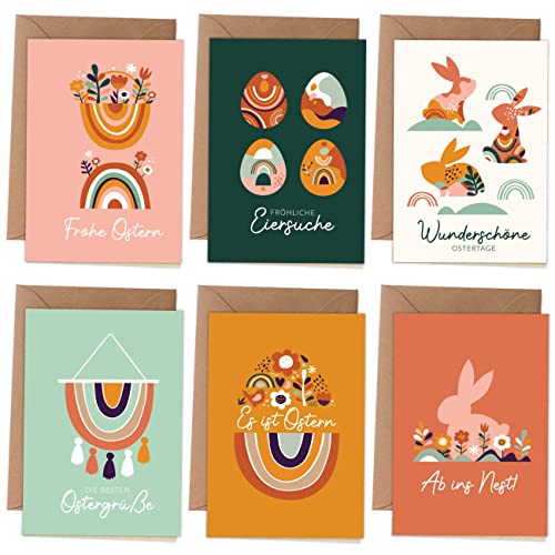 Papierdrachen Klappkarten zu Ostern - | 6 frühlingshafte Osterkarten inklusive Umschlag zur Osterzeit - Grüße an die Familie - Stilvolles Design - Motiv Boho mit UV-Lack - Set 5 von Papierdrachen