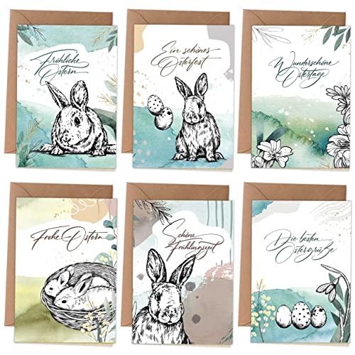 Papierdrachen Klappkarten zu Ostern - Osterkarten | 6 frühlingshafte Grußkarten inklusive Umschlag und Stickern zur Osterzeit - Grüße an die Familie - Stilvolles Design - Motiv Abstrakt - Set 6 von Papierdrachen