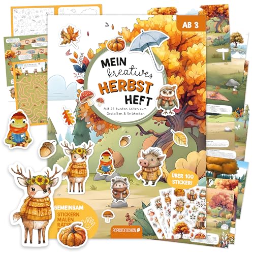 Papierdrachen Stickerheft 4 in 1 Herbstwelt Aquarell von Papierdrachen