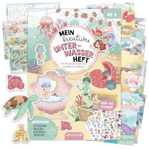 Papierdrachen Stickerheft 4 in 1 Unterwasserwelt - Mein kreatives Unterwasser Heft - 24 Seiten - Malen - Spiele - Rätsel - über 100 Sticker - ab 3 Jahren Papierdrachen Stickerheft 4 in 1 Unterwasserwelt - Mein kreatives Unterwasser Heft - 24 Seiten - Malen - Spiele - Rätsel - über 100 Sticker - ab 3 Jahren von Papierdrachen