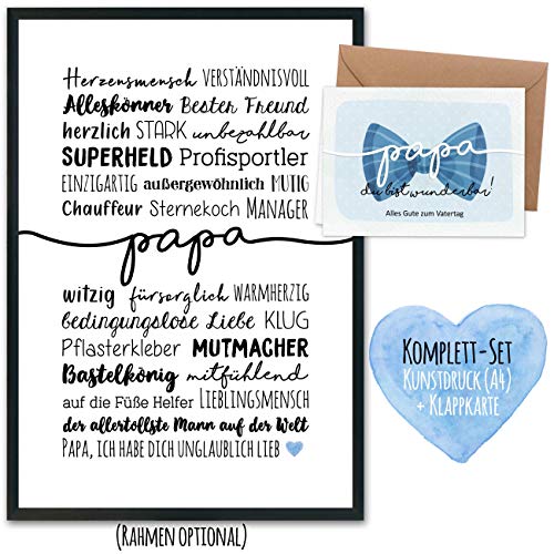 Papierdrachen Vatertagsgeschenk mit Kunstdruck, Klappkarte, Umschlag und Postkarten - Geschenk zum Vatertag - Handlettering Herzensmensch Papa Superheld Alleskönner - ohne Rahmen Papierdrachen Vatertagsgeschenk mit Kunstdruck, Klappkarte, Umschlag und Postkarten - Geschenk zum Vatertag - Handlettering Herzensmensch Papa Superheld Alleskönner - ohne Rahmen von Papierdrachen