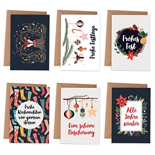 Papierdrachen Weihnachtskarten | 6 weihnachtliche Grußkarten als Klappkarte inklusive Umschlag zur Adventszeit - Stilvolles Design zur Weihnachtszeit - Motiv Reh - petrol - Christmas von Papierdrachen