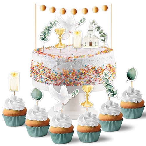 Papierdrachen - festliche Kuchenstecker für eine einzigartige Tortendekoration - Kuchen Topper 19-teilig - für verschiedene Anlässe wie Taufe, Kommunion, Firmung - Eukalyptus - Set 1 von Papierdrachen