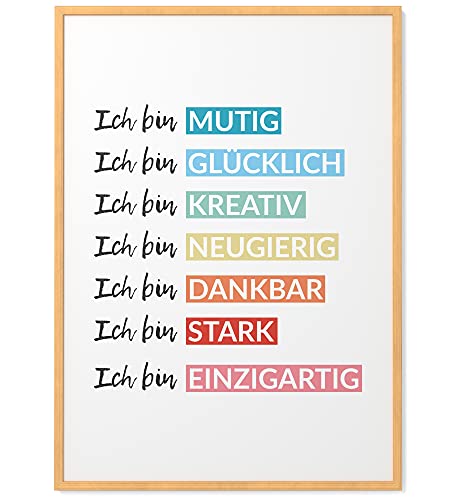 Papierschmiede® Kinderposter in A3 gerahmt im Natur-Holzrahmen, Wanddeko für Kinderzimmer & Babyzimmer, Wandbild für Jungen & Mädchen, Lernen Schule Motivation, Affirmation Farben von Papierschmiede