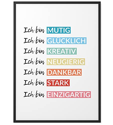 Papierschmiede® Kinderposter in A4 gerahmt im schwarzen Holzrahmen, Wanddeko für Kinderzimmer & Babyzimmer, Wandbild für Jungen & Mädchen, Lernen Schule Motivation, Affirmation Farben von Papierschmiede