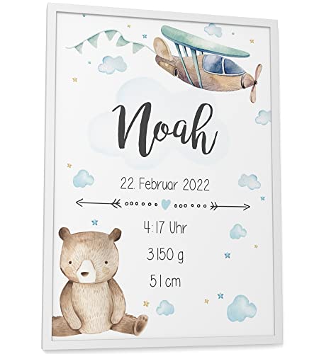 Papierschmiede® Geburtsposter, Name & Geburtsdaten personalisiert, DIN A3 (30x42 cm), Geburtsposter, Geburtsanzeige, Baby Geschenk Bild Geburt - ohne Rahmen - Verspielt Blau Jungen von Papierschmiede